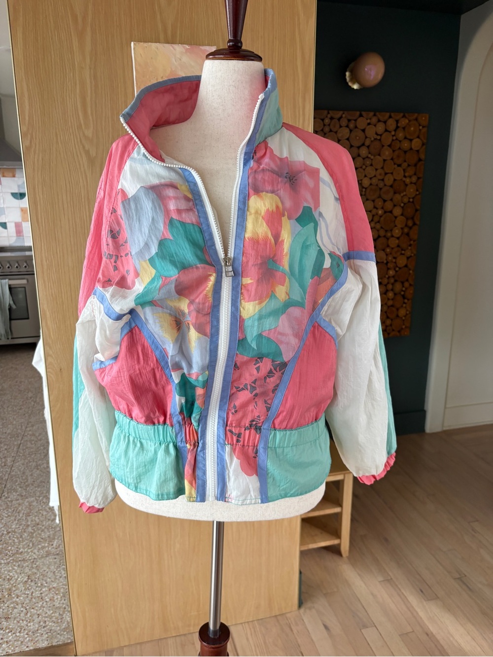 Floral Colorblock Bomber Jacket - Pink/Teal